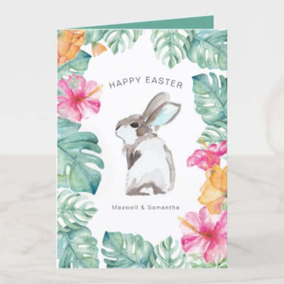 tropical watercolor easter bunny by Victoria Grigaliunas of Do Tell A Belle