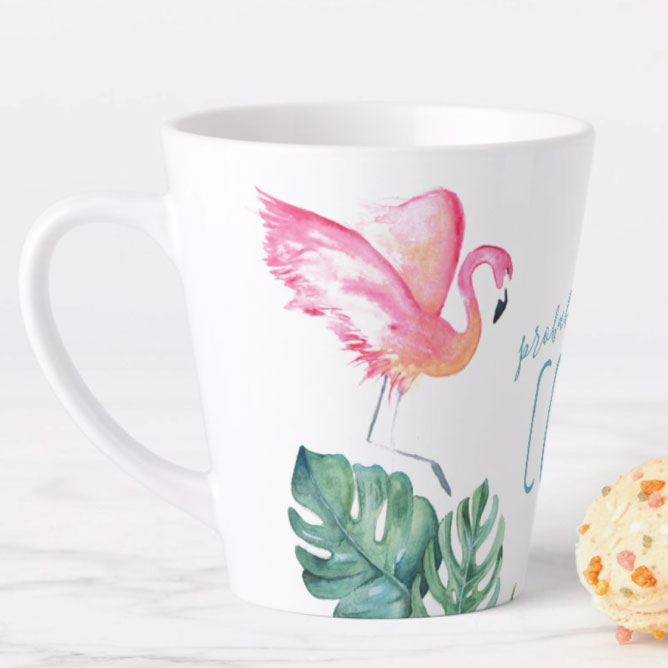 watercolor pink flamingo latte mug 