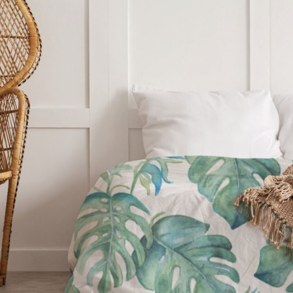 decorating small spaces tropical monstera leaves duvet cover