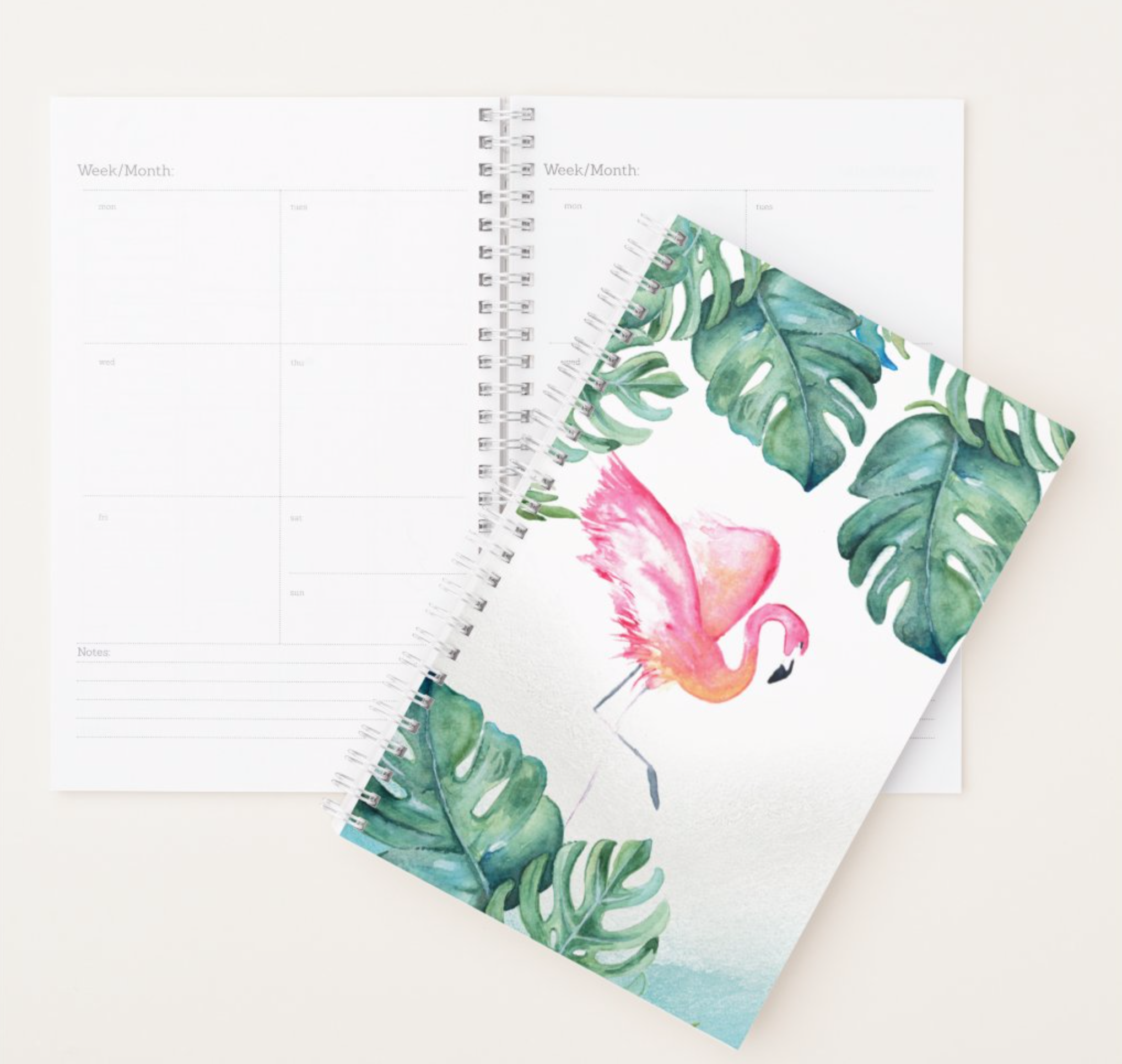 watercolor pink flamingo day planner by Victoria Grigaliunas of Do Tell a Belle