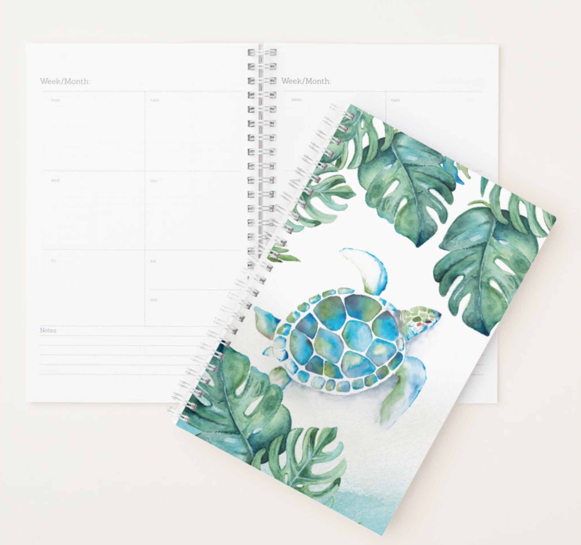 watercolor sea turtle day planner by Victoria Grigaliunas of Do Tell a Belle