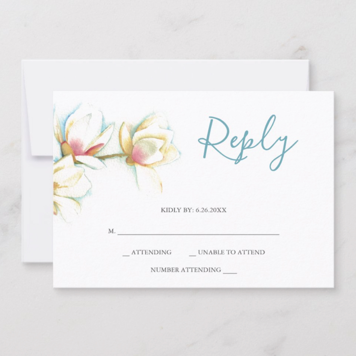 Watercolor White Magnolia Flower RSVP Card