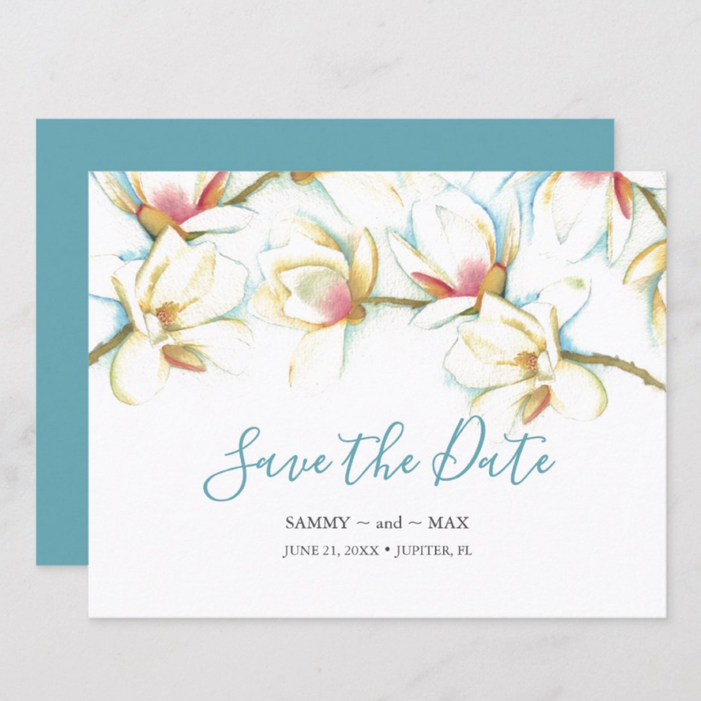 Southern Watercolor White Magnolia Save the Date Card