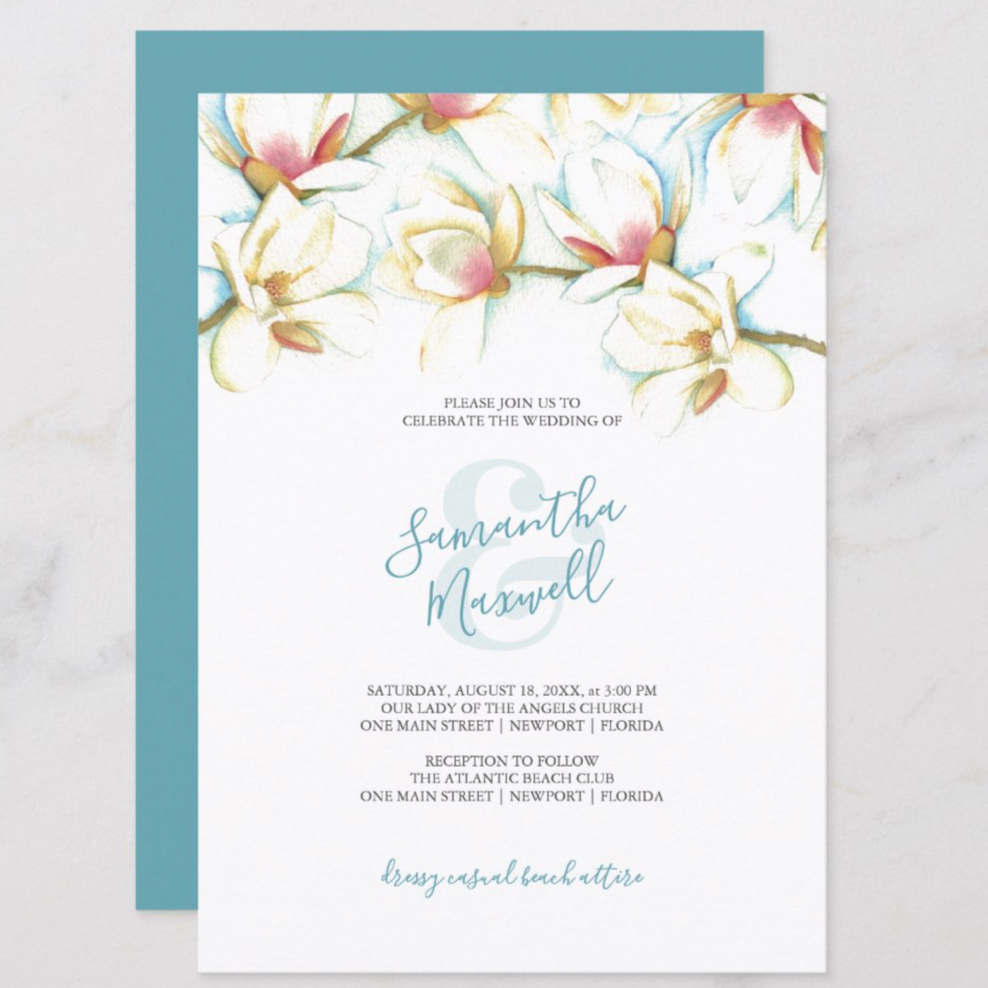 Watercolor White Magnolia Wedding Invitation by Victoria Grigaliunas at Do Tell A Belle