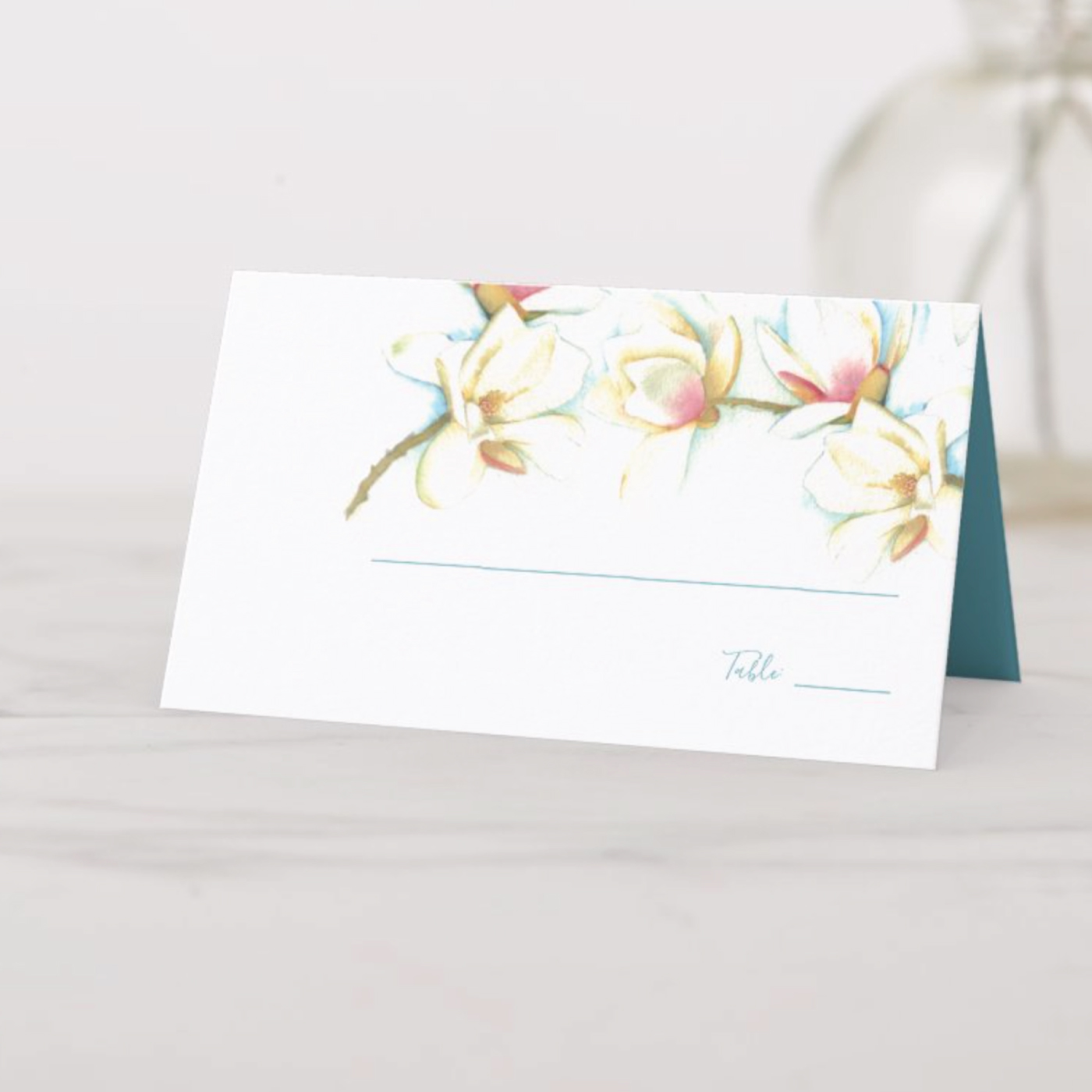 Watercolor White Magnolia Wedding Seating Place Cards