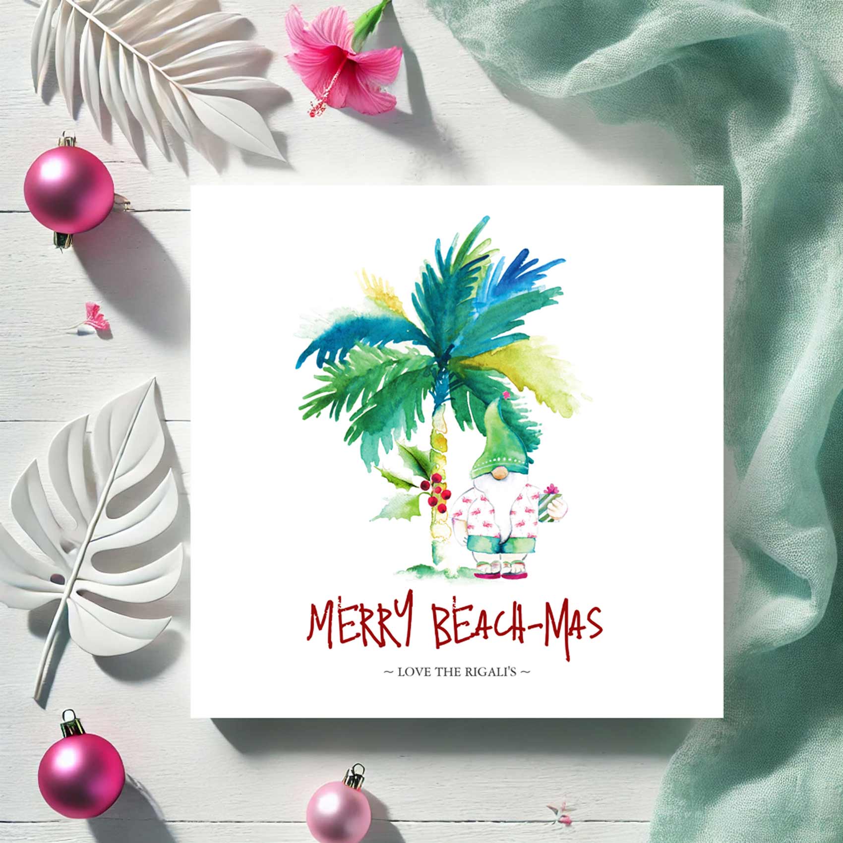 Merry beach-mas beach Christmas cards tropical watercolor 