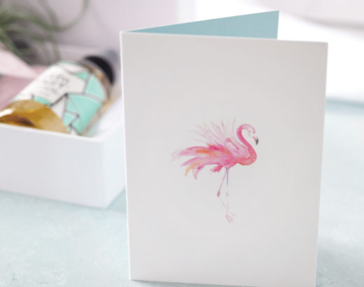 This blank watercolor pink flamingo card is perfect to write your bridesmaid proposal.