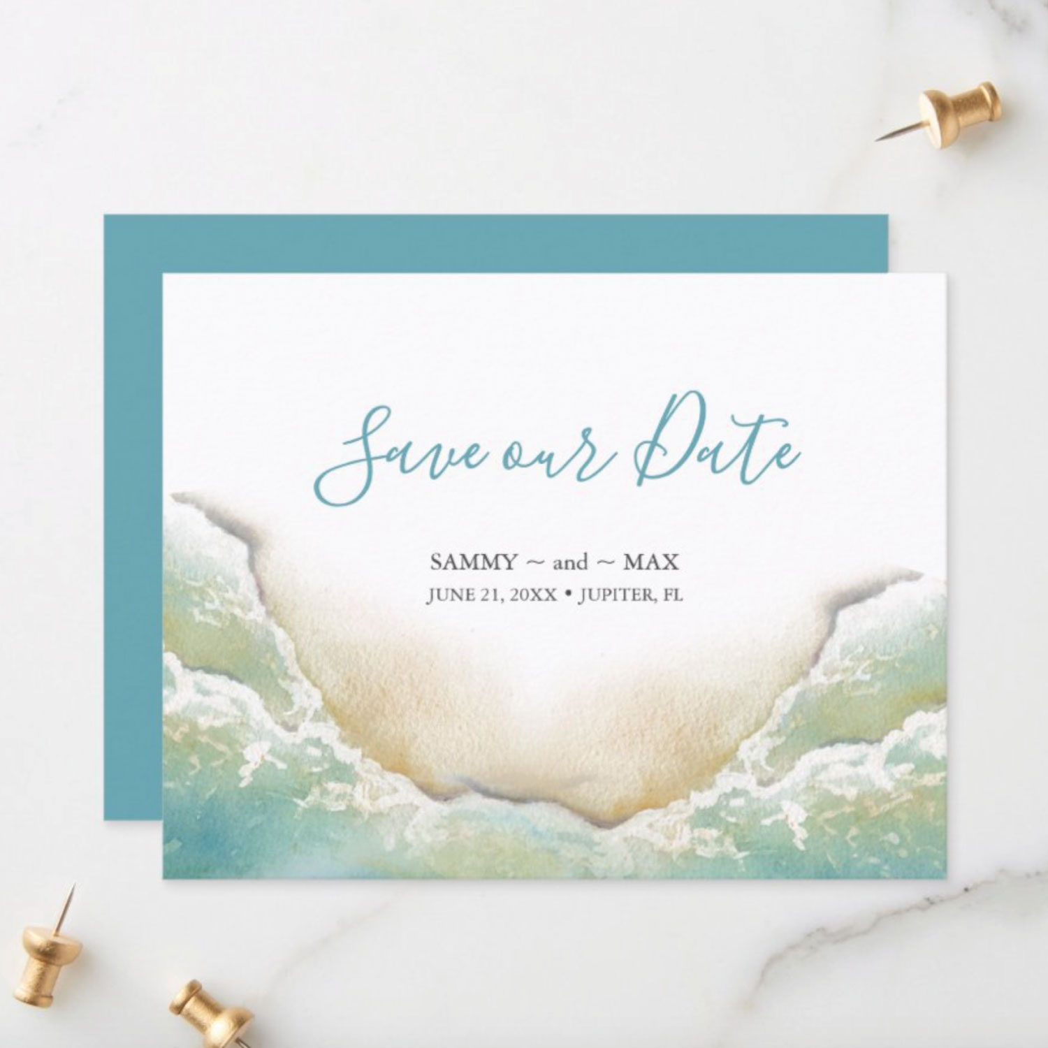 Beach Shoreline Watercolor Save the Date 