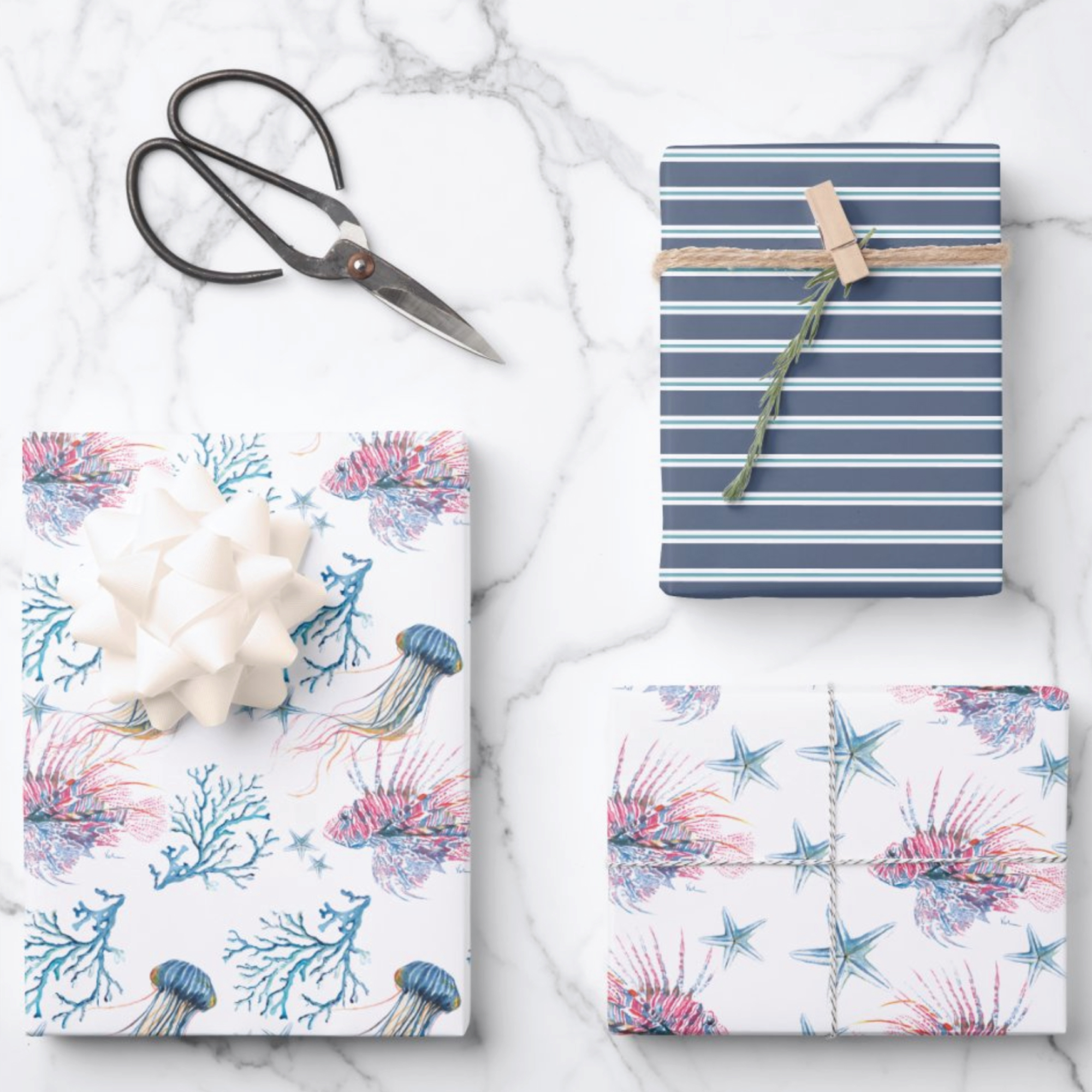 Coastal Tropical Fish Watercolor Wrapping Paper