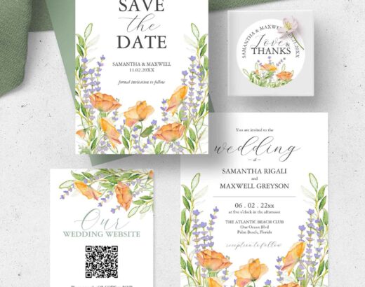 wedding invitation watercolor wildflowers theme by Victoria Grigaliunas of Do Tell A Belle