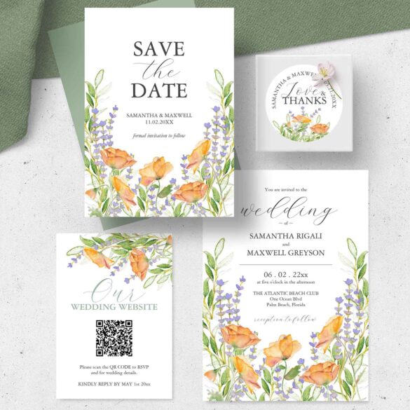 wedding invitation watercolor wildflowers theme by Victoria Grigaliunas of Do Tell A Belle