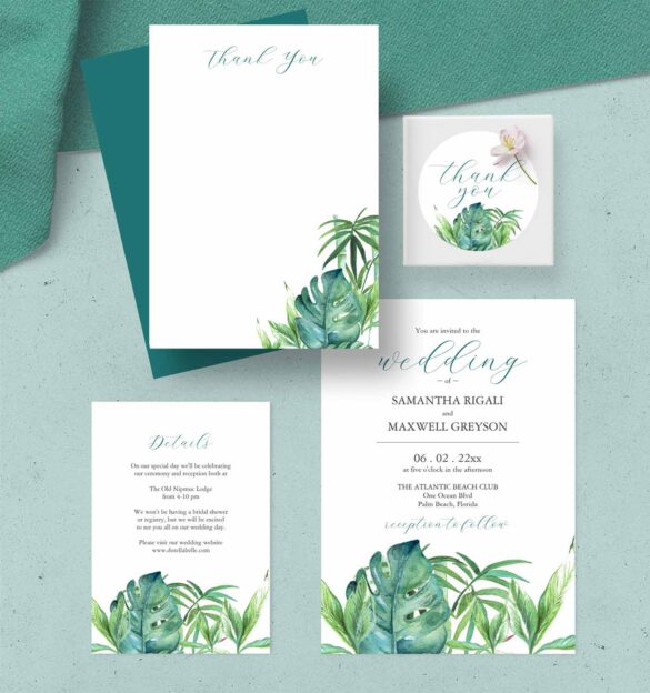 wedding theme filipiniana destination features watercolor art by Victoria Grigaliunas tropical palm leaves