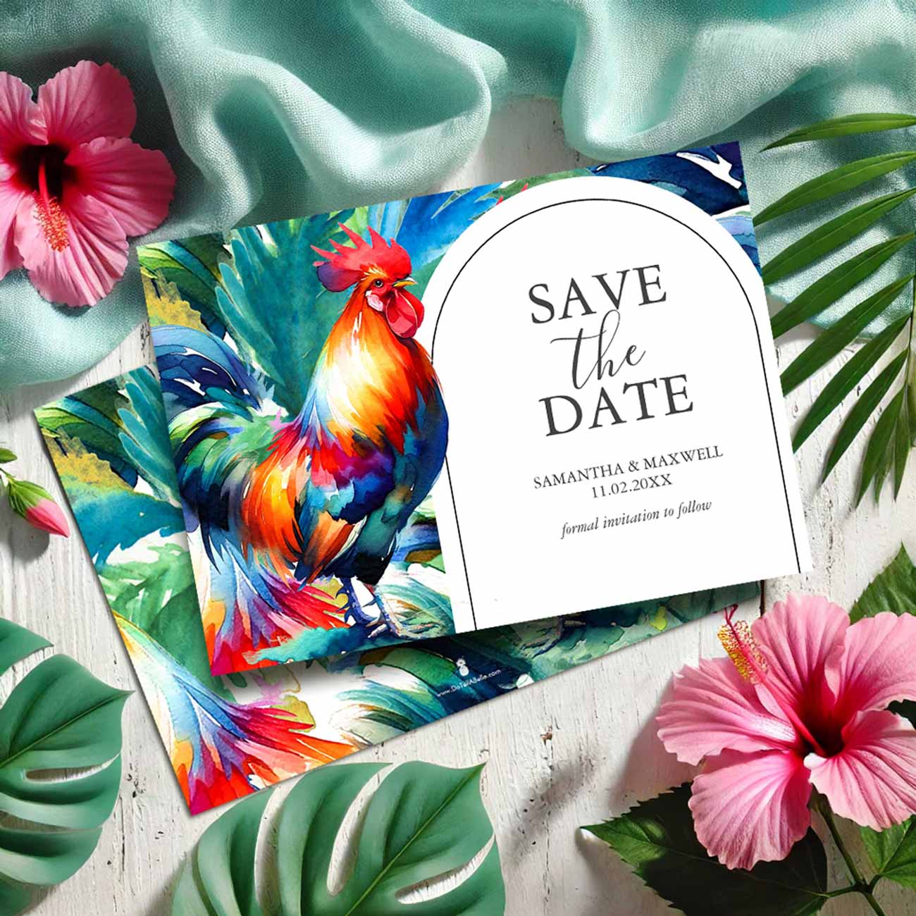 Florida destination wedding save the date ideas Sol the rooster. click to shop this theme.