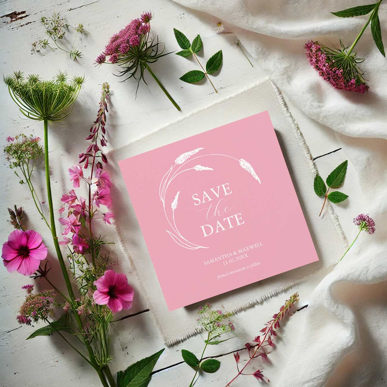 Save the date ideas modern wedding invitations. Click to shop this pink theme.