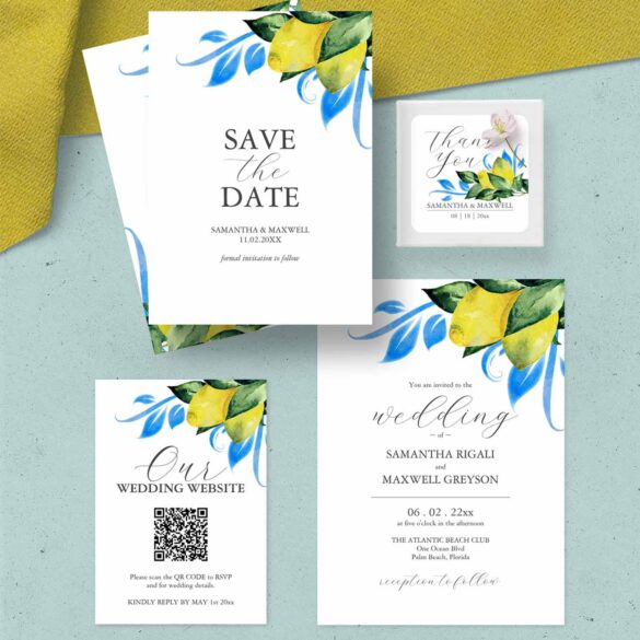 unique wedding invitation ideas feature watercolor lemon art by Victoria Grigaliunas of Do Tell A Belle