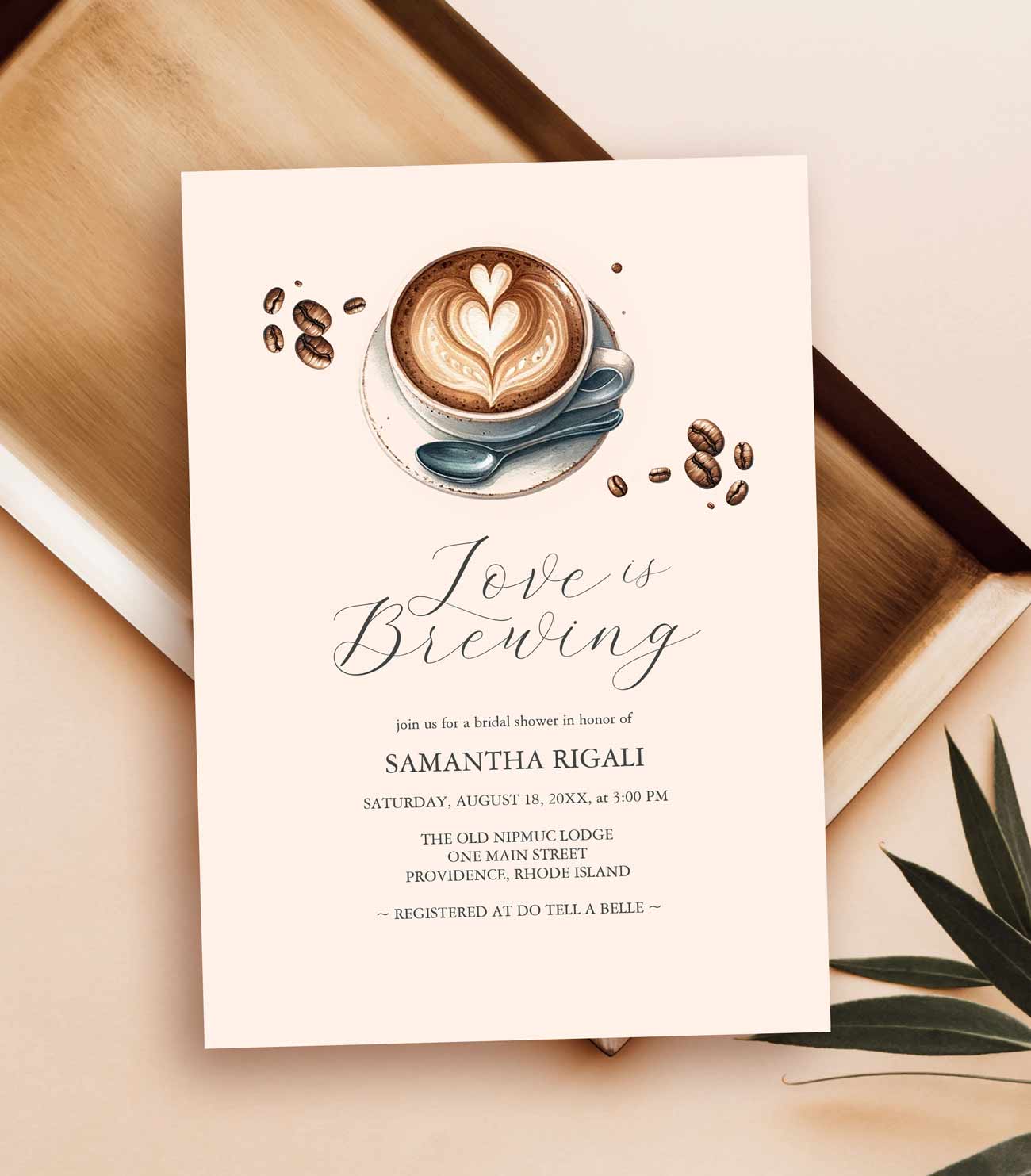 Click the image to shop the Love Is Brewing coffee themed bridal shower invitations,