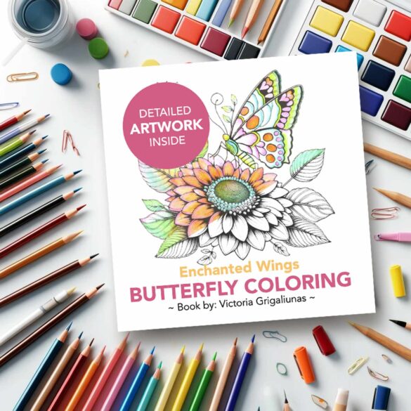 Butterfly coloring pages in the Enchanted Wings adult coloring book and journal.