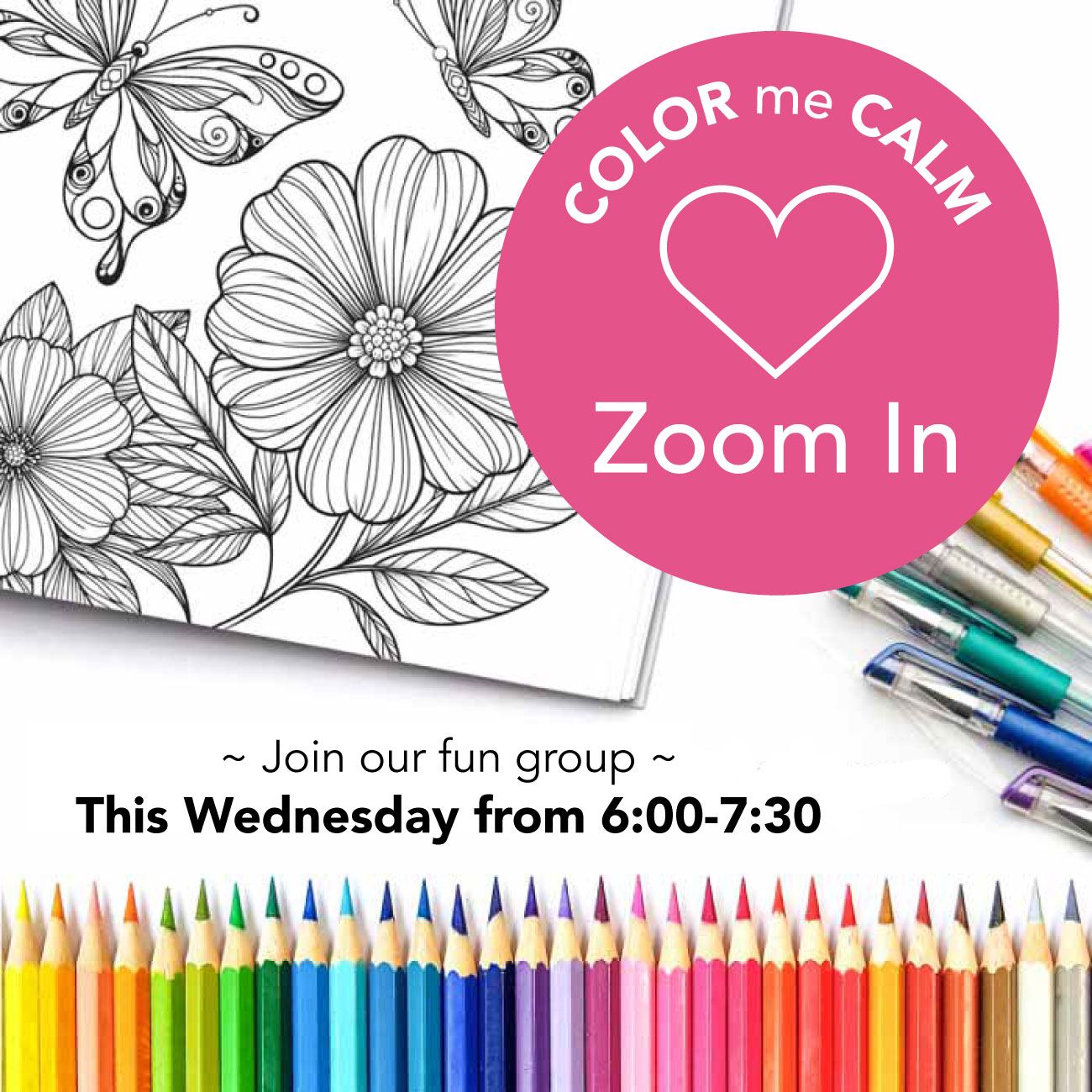 Join us on Wednesday evening via Zoom for Color Me Calm