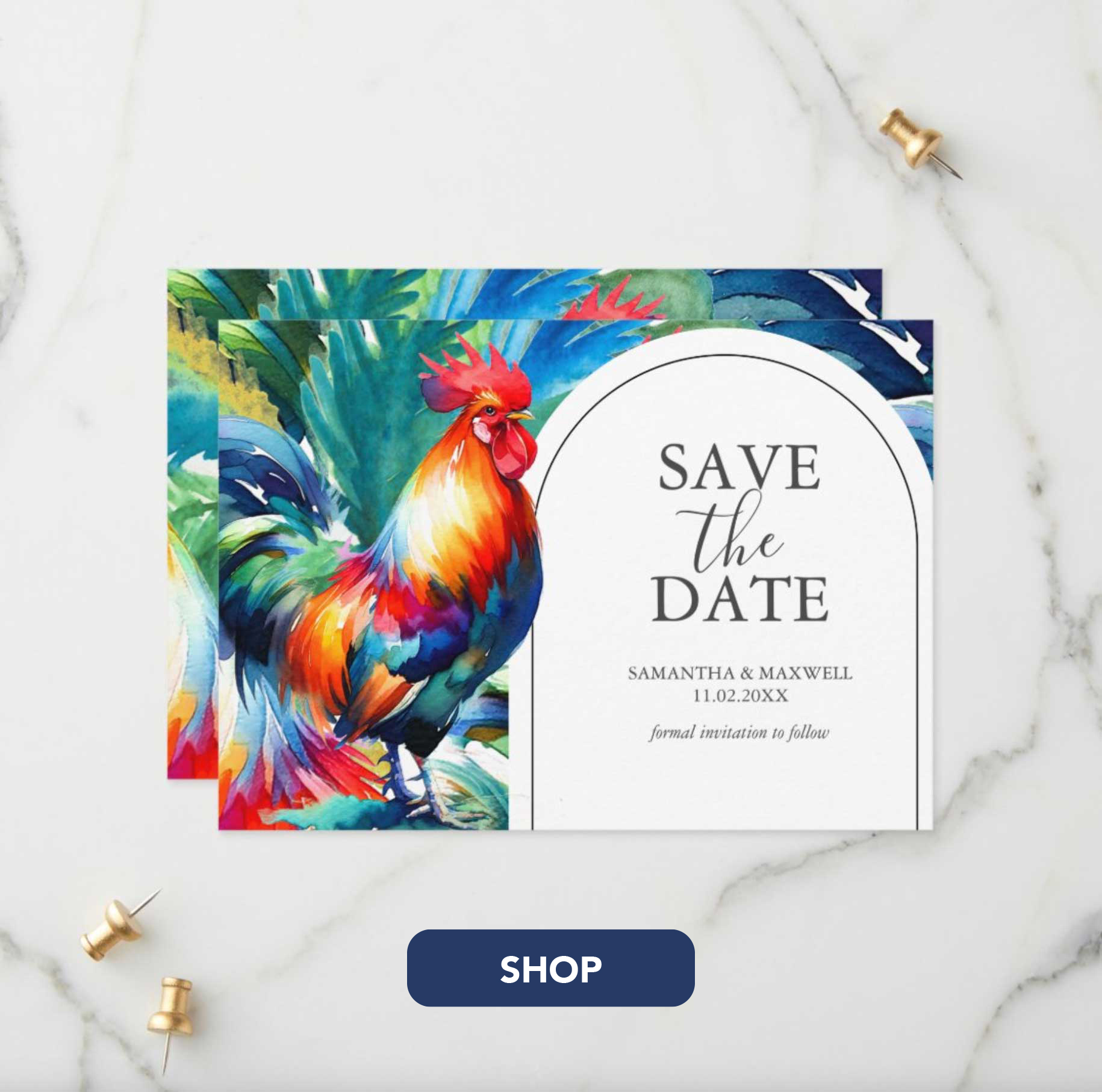 destination save the date invitations Key West Sol the Rooster art by Do Tell A Belle