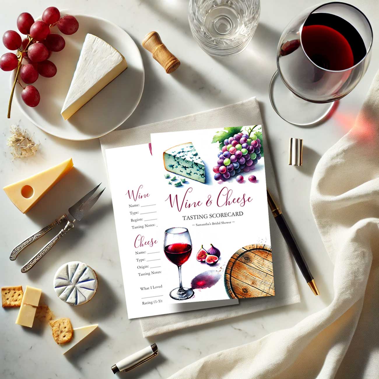 Wine tasting scorecards by Victoria Grigaliunas Do Tell A Belle. Click to shop.