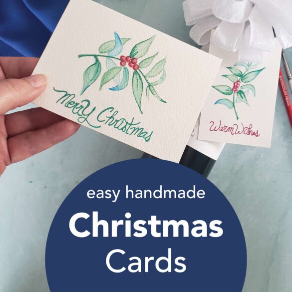 easy watercolor Christmas cards and wine hang tags by Victoria Grigaliunas of Do Tell A Belle.