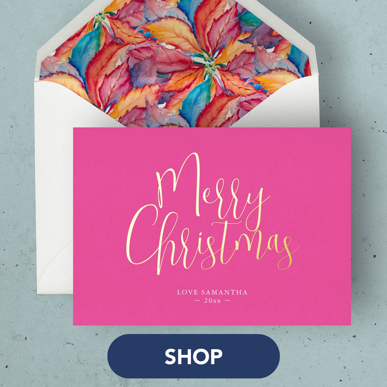 Merry Christmas wishes card in shades of pink for pinkmas. Click to shop the collection.