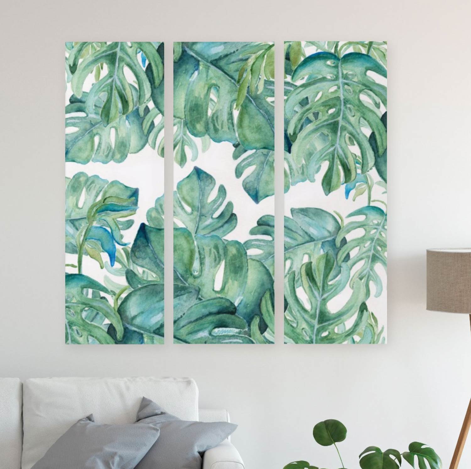 Tropical monstera palm leaves art by Victoria Grigaliunas in Palm Beach Gardens.