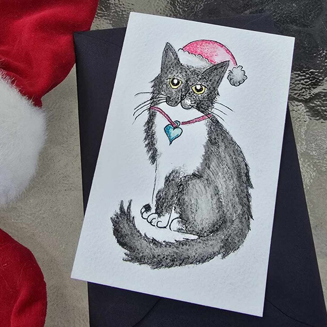 Things to do in Jupiter Florida watercolor Christmas cat Sophia Gemino by M. G.