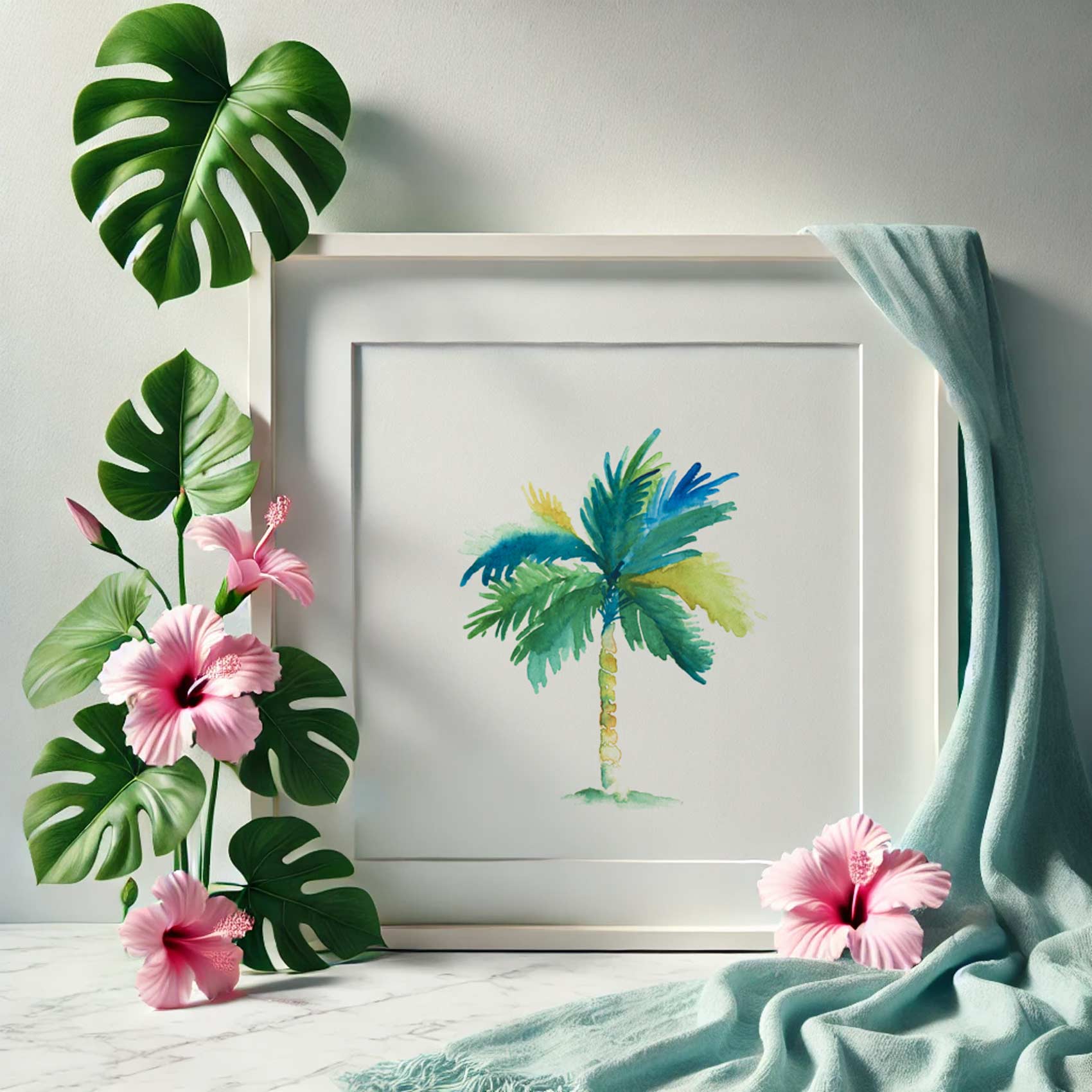 watercolor art by Victoria Grigaliunas simple tropical palm tree. Click to shop