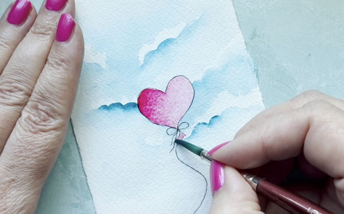 How to Create a Handmade Valentine’s Day Card with a Heart Balloon and Watercolor Sky