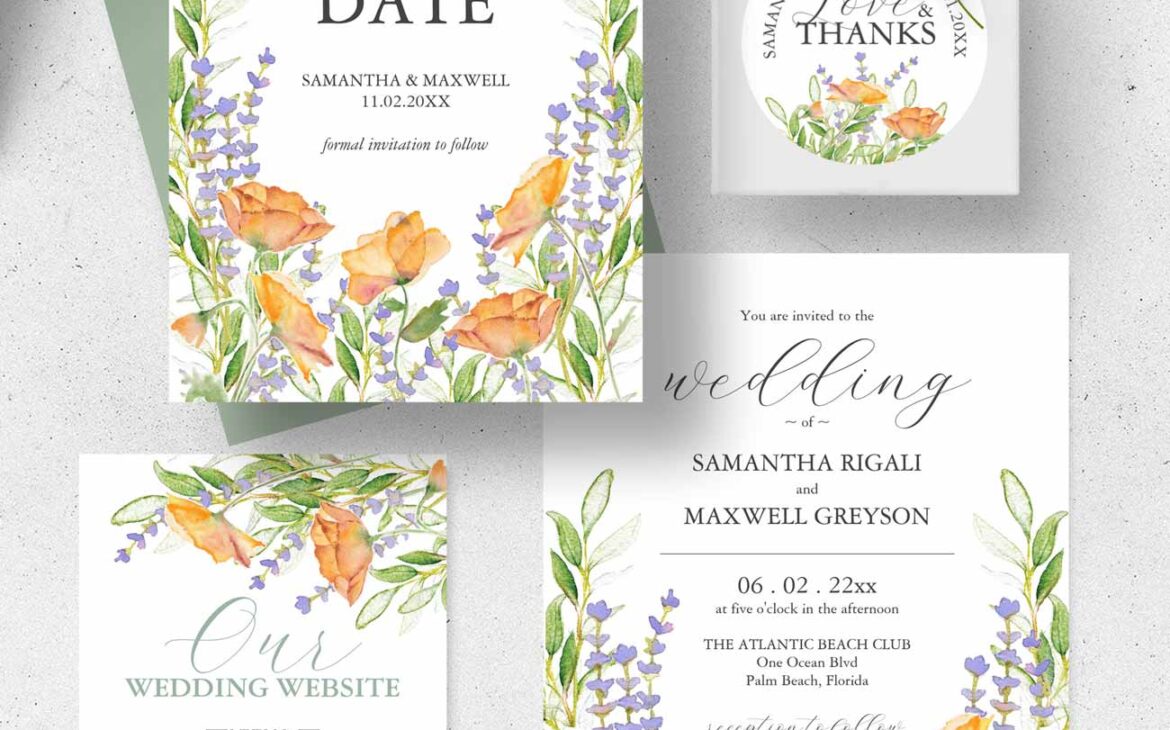 Wildflower Wedding Invitations: A Unique Blend of Poppy and Lavender Art