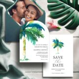 Hand-Painted Elegance: Unique Palm Tree Wedding Invitations for Your Dream Destination Wedding